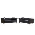 thumbnail image 4 of 2 Piece Living Room Chesterfield Sectional Sofa Set, 3 Seater Rolled Arms Upholstered Sofa with 3 Seater Classic Button-Tufted Sofa with Pillows & Gourd Wooden Legs for Living Room, Black, 4 of 5