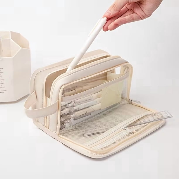 Nuevo estuche for lápices de gran capacidad, bolsa de papelería portátil y organizador de artículos de tocador de viaje for la escuela, la oficina y el almacenamiento de maquillaje