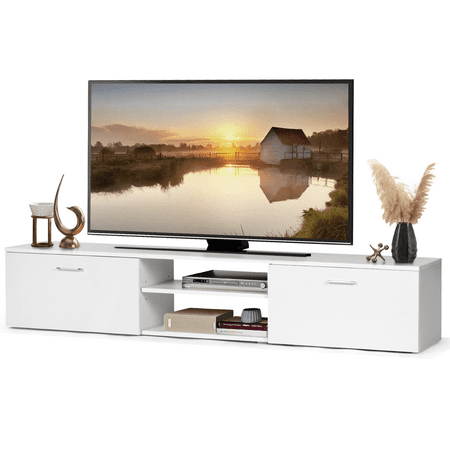 TUSY Modern TV Stand for 55/65/70 Inch TVs, 2 Storage Cabinets 2 Open Shelves, 2-in-1 TV Cabinet & Coffee Table for Home Decor, Media Cabinet for Living Room Bedroom, White