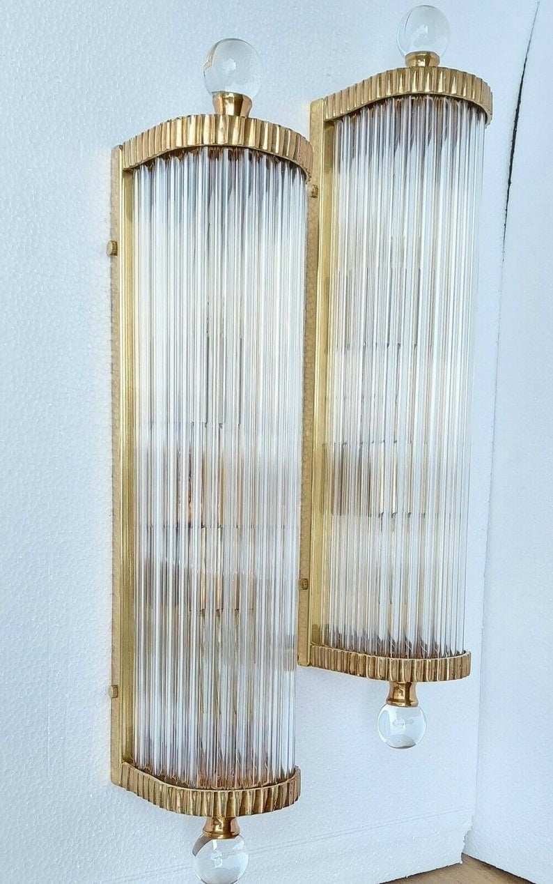 Pair Vintage Art deco light Old Lamp Wall Sconces Fixture Brass & Glass Rod Ship Light Antique