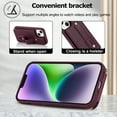 thumbnail image 4 of ELEHOLD iPhone 14 Wallet Case, Flip Card Slots Magnetic Button Kickstand Function Non-Slip Wristband Crossbody Shoulder Strap for iPhone 14 6.1" Fashion Leather Case,Winered, 4 of 8