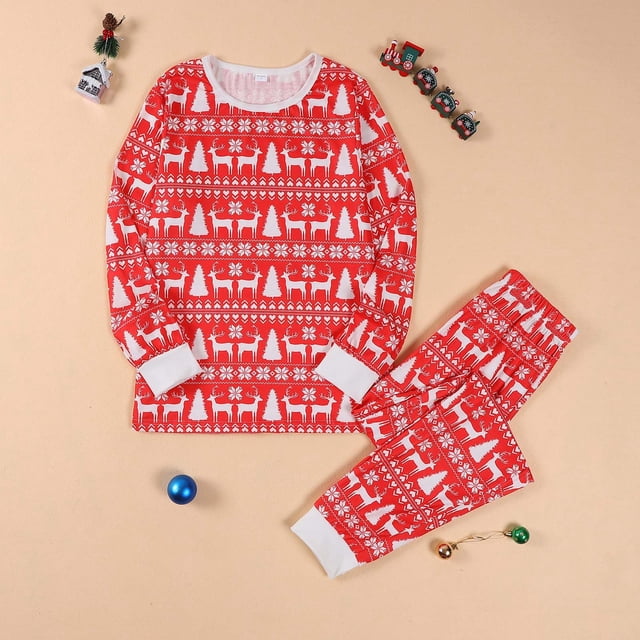 Pyjamas Assortis Parent-Enfant Tenues de Noël Patchwork à Carreaux Imprimés Vêtements de Maison Col Rond Manches Longues Pyjamas Ensemble Deux Pièces Maman Ensembles de Noël Pyjamas Famille en Liquidation