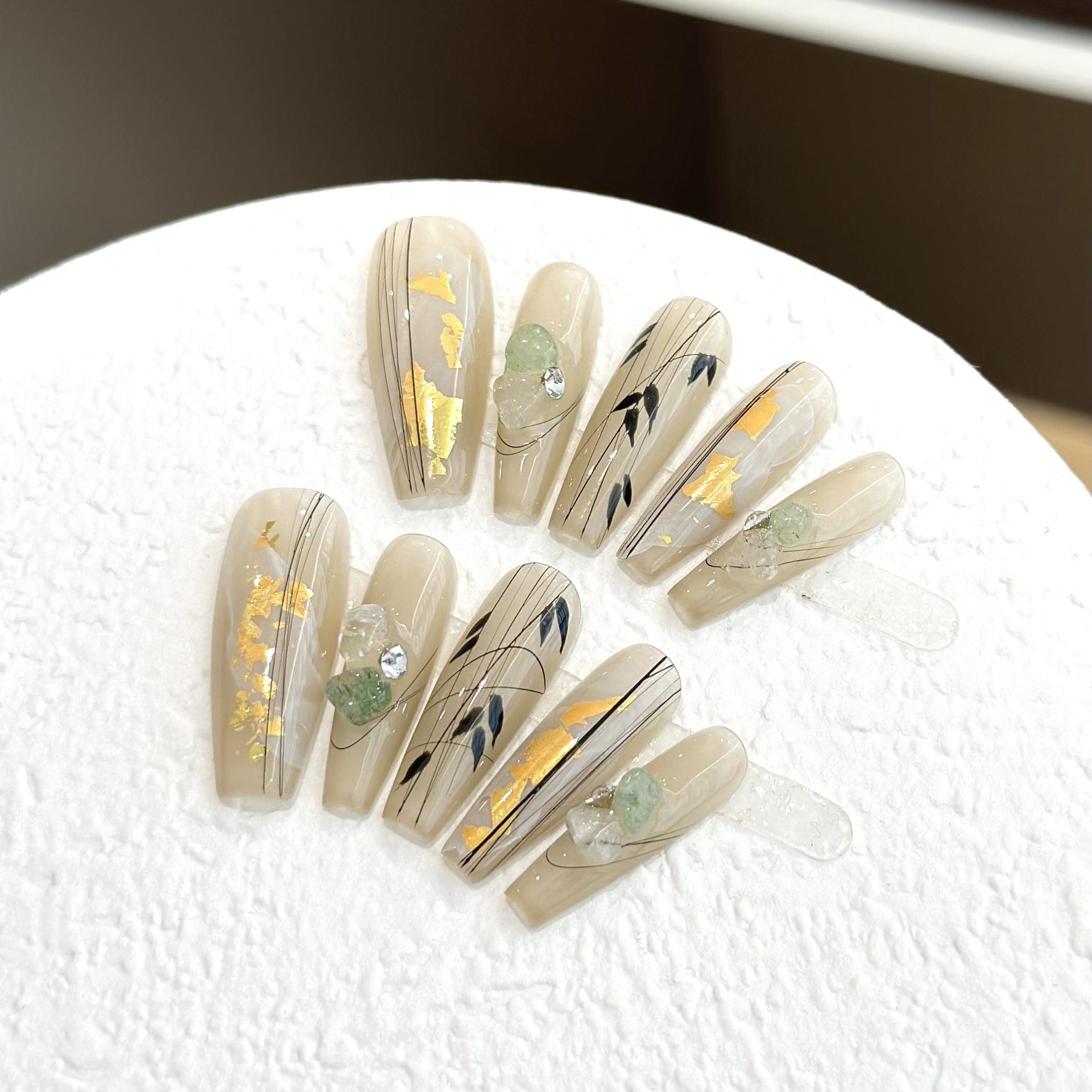 Bamboo Kongye Pure Handmade Wearing Nail Patch Hand Painted Chinese Style Bamboo Removable Phototherapy Nail Finished Nail Patch
