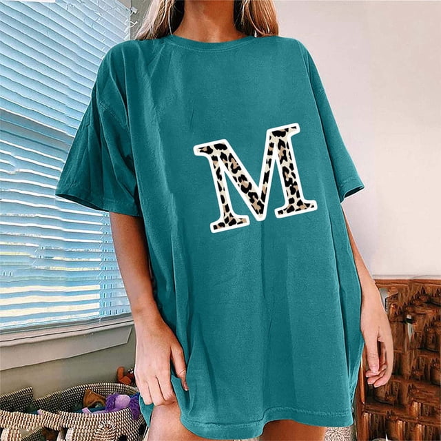 RXIRUCGD Hauts pour Femmes T-shirt à Manches Courtes Épaules Dénudées Imprimé Européen Col Rond T-shirt à Manches Courtes Cadeaux Offres Liquidation Bleu G