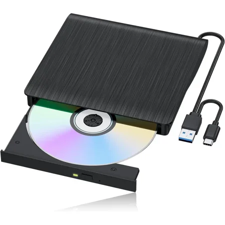 External Blu-ray Drive, Portable Blu-ray Player & CD DVD Burner USB 3.0 & Type-C BD/DVD/CD Reader, Plug and Play, Lightweight for Windows/Mac/Linux (2 in 1)