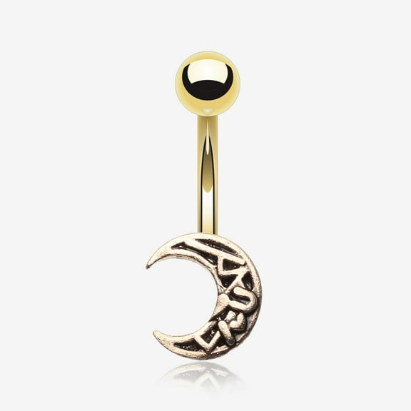 BM25 Golden Vintage Henna Moon Belly Button Ring-Gold
