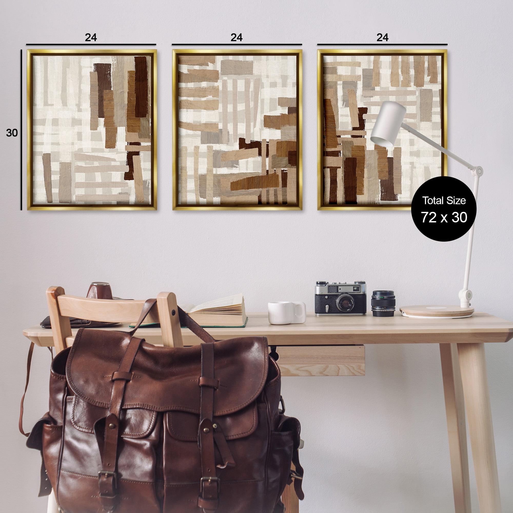 Stupell Industries Natural Hatched Patterns Abstract Painting Gold Floater Framed Canvas Art Print Wall Art, 25 x 31, Set of 3