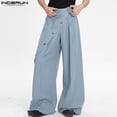 thumbnail image 2 of INCERUN 2024 Pantalones de estilo coreano, pantalones de moda para hombre con laterales desmontables, ropa de calle masculina, diseño de deconstrucción, pantalones sólidos S-5XL, 2 of 5