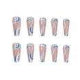 thumbnail image 3 of 24 Pcs Press on Nails Long, Abstract Coffin Fake Nails, Glossy Glue on Nails, False Nails with Glue for Women (Nude Swirl), 3 of 4