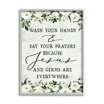 Stupell Industries Wash Hands Say Prayers Jesus Germs Everywhere Phrase, 16 x 20,Design by Lettered and Lined