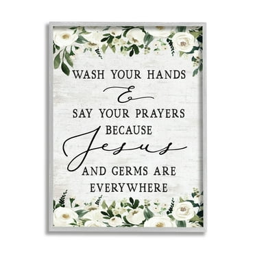 Stupell Industries Wash Hands Say Prayers Jesus Germs Everywhere Phrase, 16 x 20,Design by Lettered and Lined
