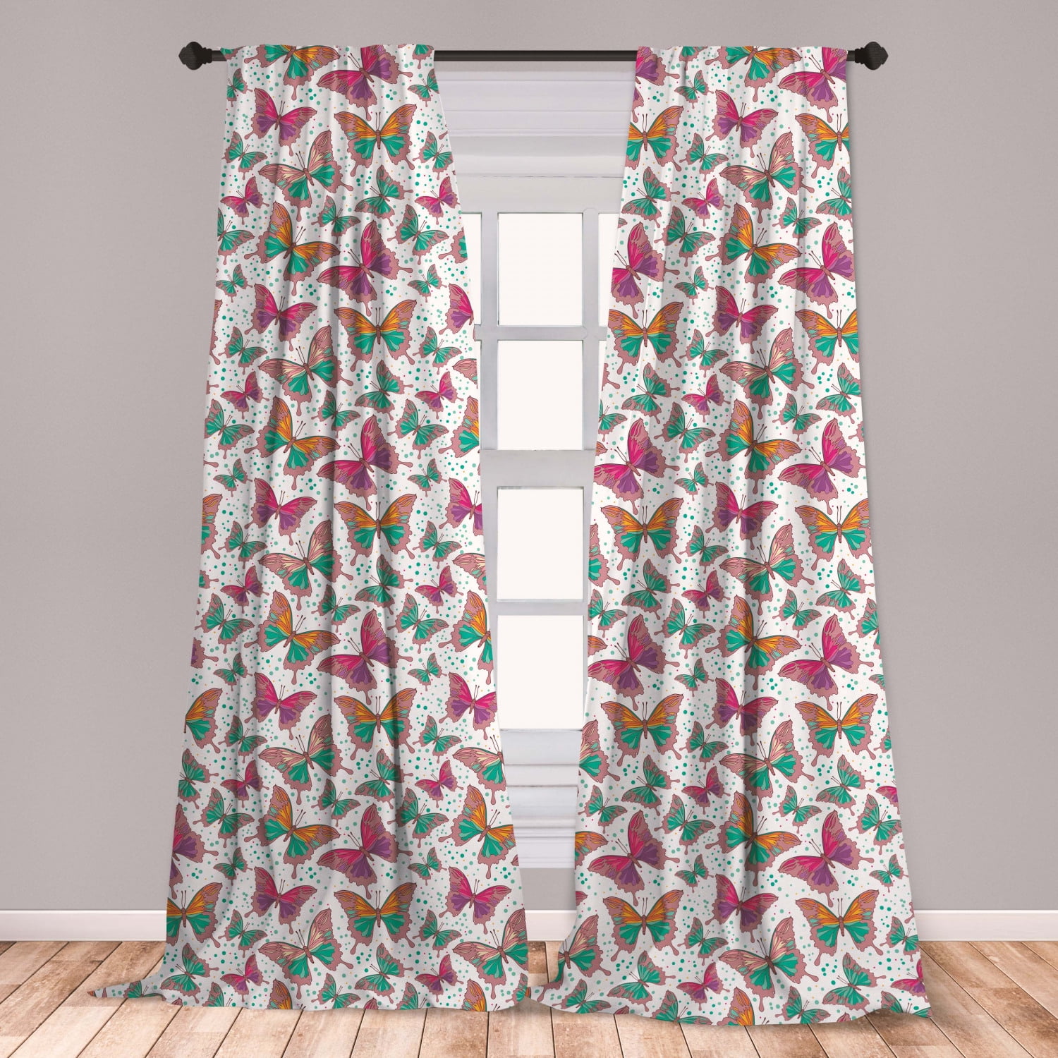 Butterfly Curtains 2 Panels Set, Illustration of Butterflies with