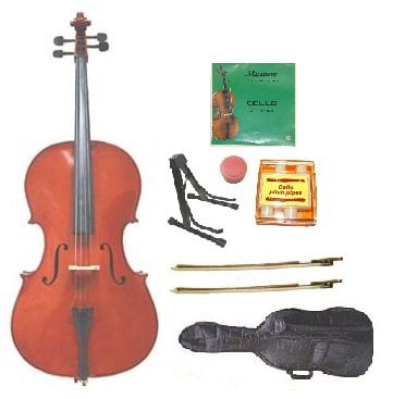 Merano 3/4 Size White Student Cello with Bag and Bow+2 Sets of Strings+Cello Stand+Black Music Stand+Metro Tuner+Rosin+Mute 