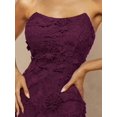 thumbnail image 6 of Maroon 3D Floral Lace Strapless Sheath Maxi Dress For Evening, 6 of 21