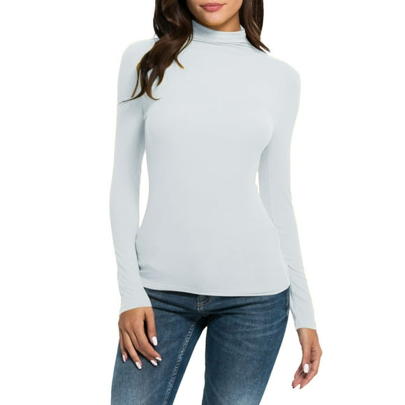 yoeyez Women's Mock Turtleneck Tops Long Sleeve Tunic Pullover Fall Winter High Neck Undershirt Slim Fit Base Layer Tee Top White XXL