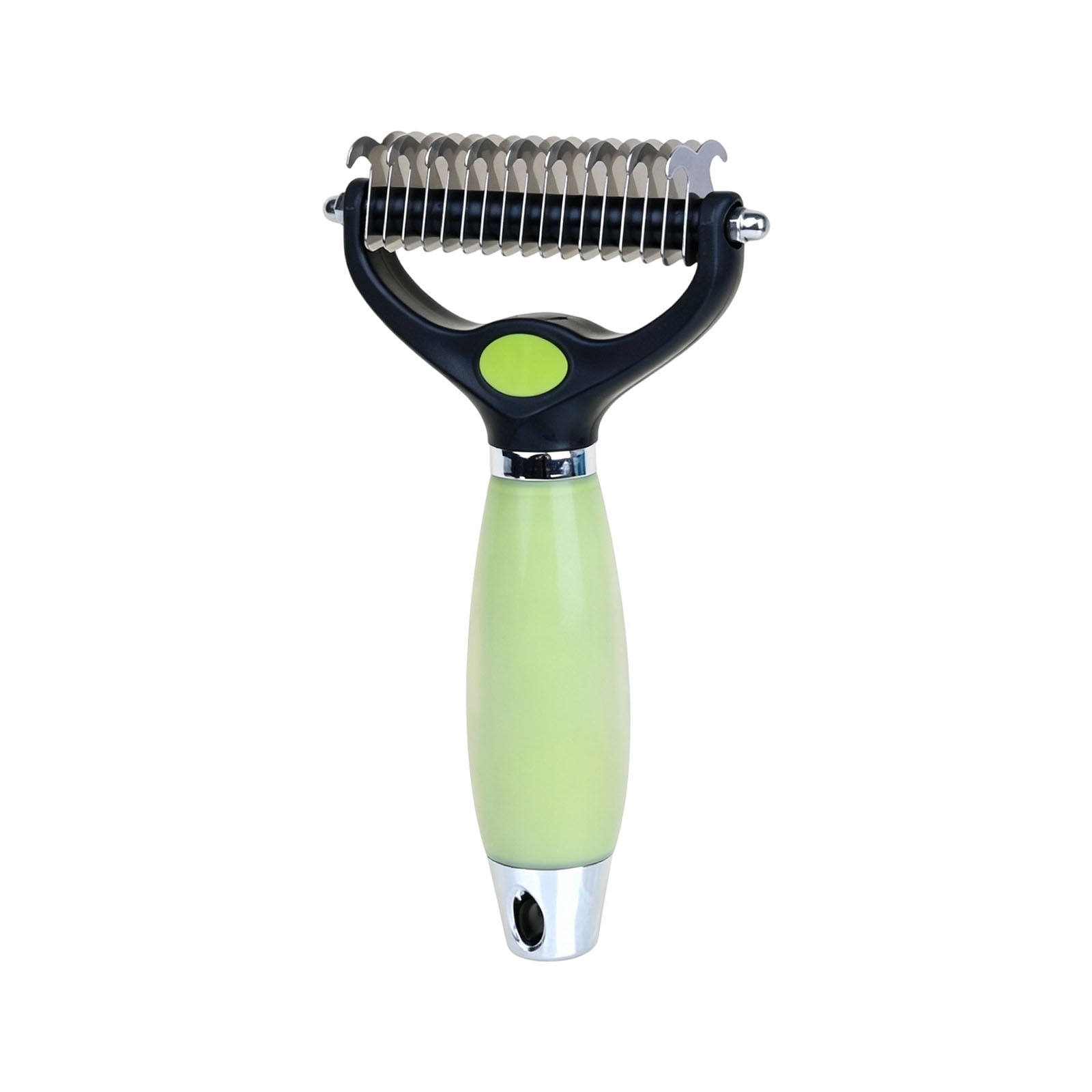 Curved Stainless Steel Pet Dematting Undercoat Rake Soft Ergonomic Non- Green Handle Gentle Knot Mat Loose Undercoat Removal Grooming Brush(Green-22x9.7cm)