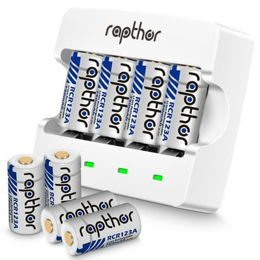 Rapthor CR123A 3.7V Arlo Batteries , 8 Pack Rechargeable High Capacity RCR123A Batteries and Charger，for Arlo Wireless Security Camera Torches Smart Sensors Alarm System