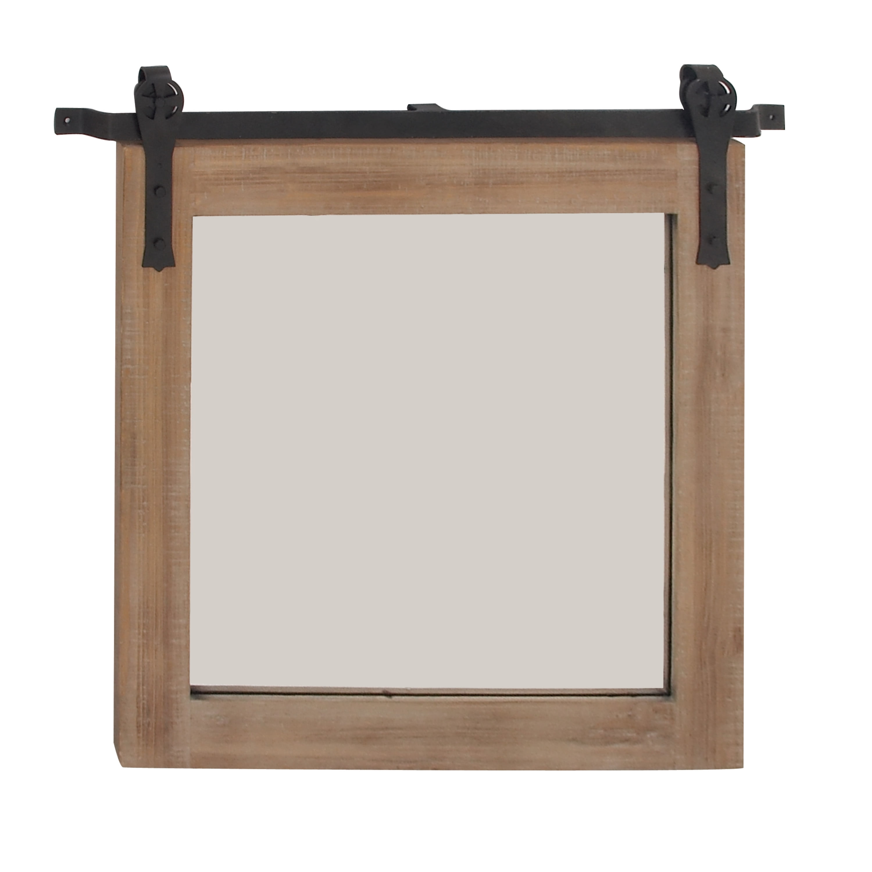 DecMode Industrial Brown Square Shaped Wall Mirror with Natural Wood Grain Pattern, 31"W x 31"H