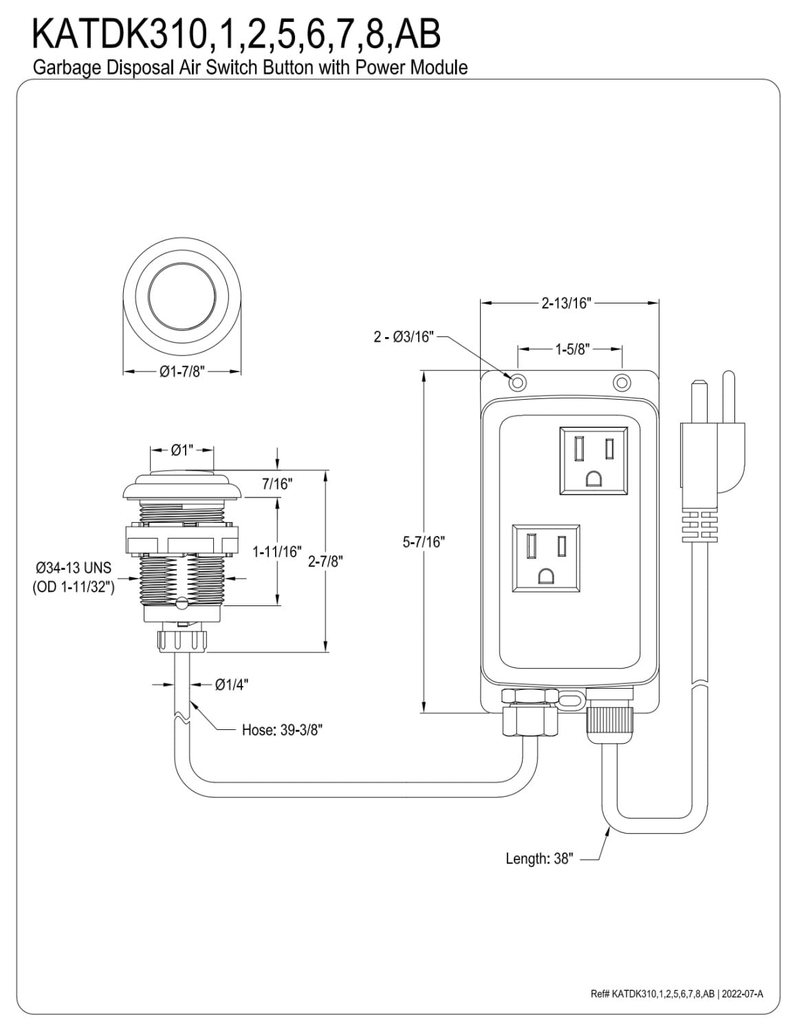 Kingston Brass KATDK311 Gourmetier Dual Outlet Garbage Disposal Air Switch Kit, Polished Chrome