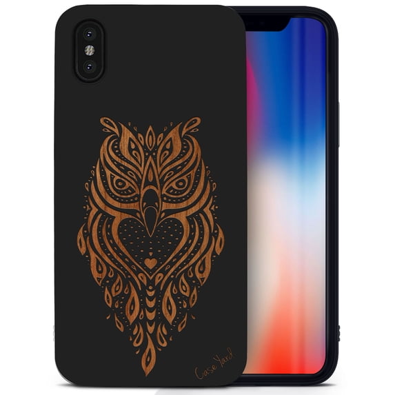 Case Yard Wooden Case for iPhone-XS-Max Soft TPU Silicone cover Slim Fit Shockproof Wood Protective Phone Cover for Girls Boys Men and Women Supports Wireless Charging Owl 4 Design