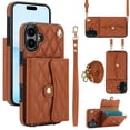 thumbnail image 1 of For Iphone 16 Crossbody Rhombic Horizontal Wallet Leather Phone Case(Brown),iPhone 15 Pro, 1 of 7