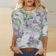 thumbnail image 2 of Tops de Manga Larga de Mujer 3/4 Manga Flores Impresas Cuello Redondo Blusa Casual Estiramiento Suave, 2 of 5