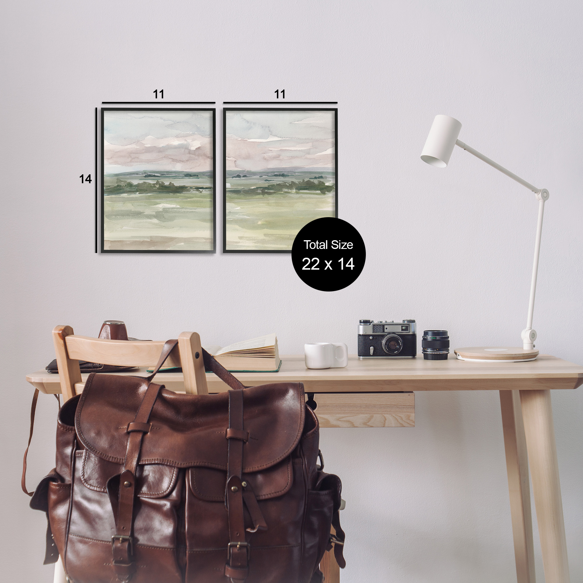 Stupell Industries Rural Landscape Watercolors Landscape Painting Black Framed Art Print Wall Art, 11 x 14, Set of 2