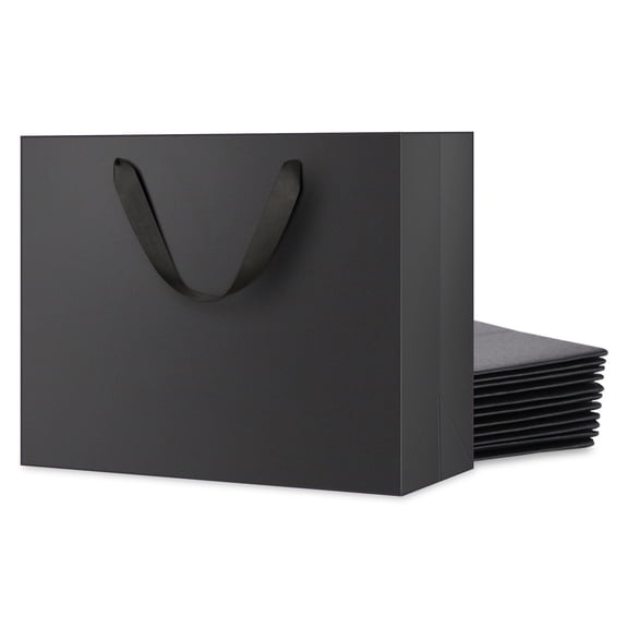 BAKIPACK 12 Pack Black Gift Bags, Large Gift Bags with Handles for Birthday, Wedding, 13x5x10 inches