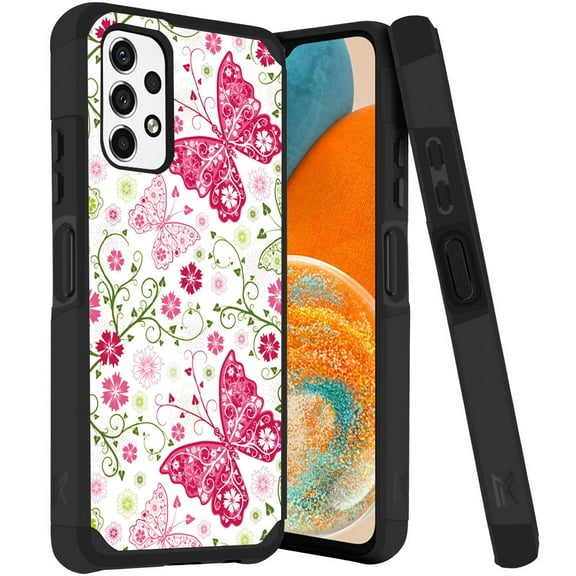 ANJ  Rugged Dual Layered Shockproof Slim Hybrid Case   Tempered Glass Cover Compatible with Samsung Galaxy A23 5G - Lacy Butterfly