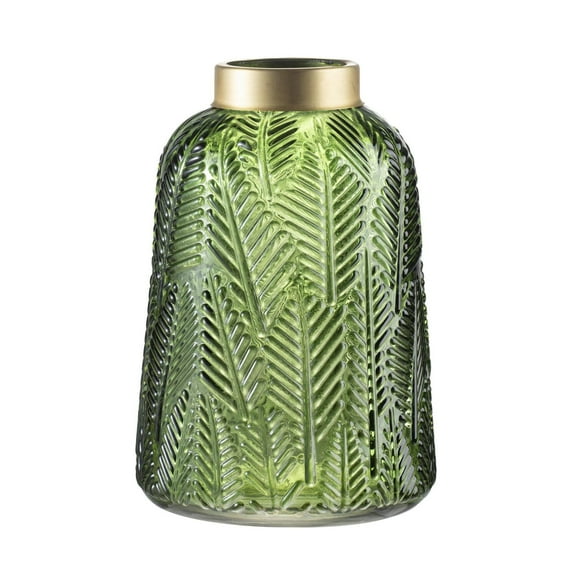 A&B Home Glass Vase with Vintage Green Leaf Pattern, 7" x 10"