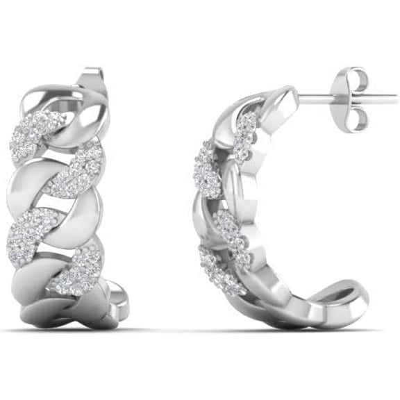 1/4 Carat Lab Grown Round Cut Diamond Cuban Link Hoop Earrings 14K Gold For Women Lab Diamond Push Back Huggie Earrings