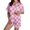 03-Pink532, variant on XIAONU Skull Heart Print Pajama Set For Women Short Sleeve Button Down Casual Nightwear Outfit Set