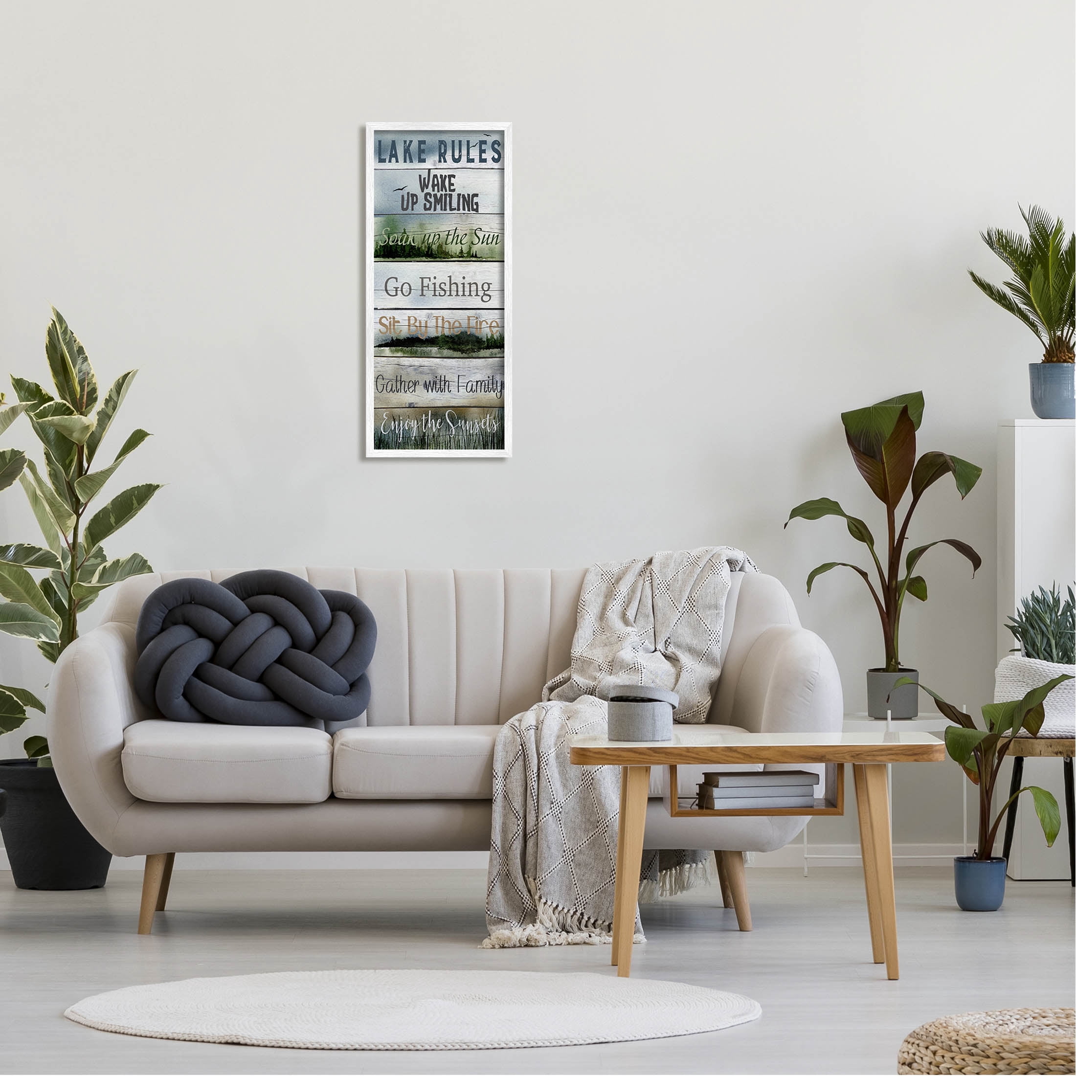 Lake Rules Rustic List Typography Graphic Art White Framed Art Print Wall Art