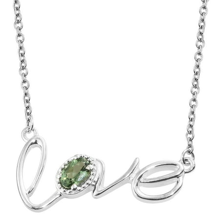 925 Sterling Silver Oval Green Apatite Love Necklace for Women Jewelry Gift 18