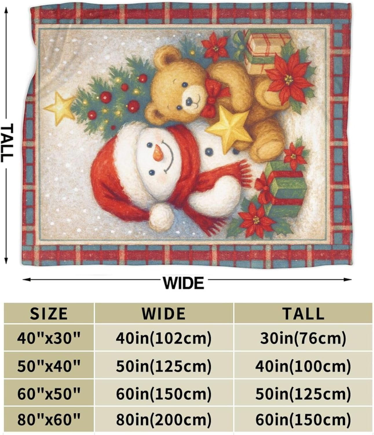 Christmas Snowman Bear Blanket Super Soft Warm Fluffy Fleece Flannel Christmas Tree Blanket Cozy Fuzzy Plush Stuff Bedding Blankets Gifts for Women Users men Women Adults 60"X50"