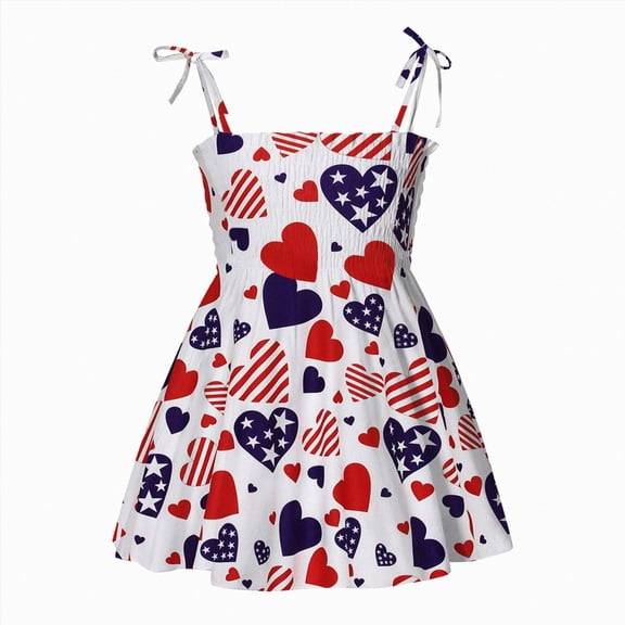 KPOPLK 4th of July Toddler Girls Dress Outfit American Flag Dress Patriotic Independence Memorial Day Dress Summer Clothes(3-4 Years,Red)