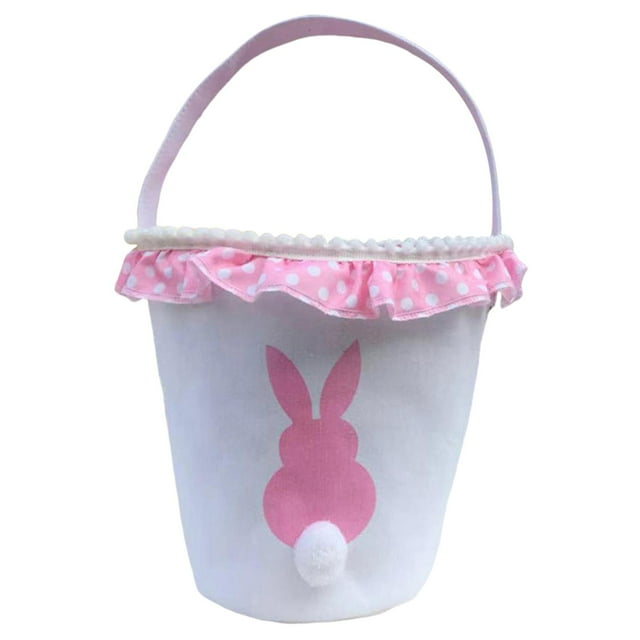 Cesta de conejo de Pascua, cesta de regalo para llevar, cesta de conejo, cesta con volantes para cazar Rosa
