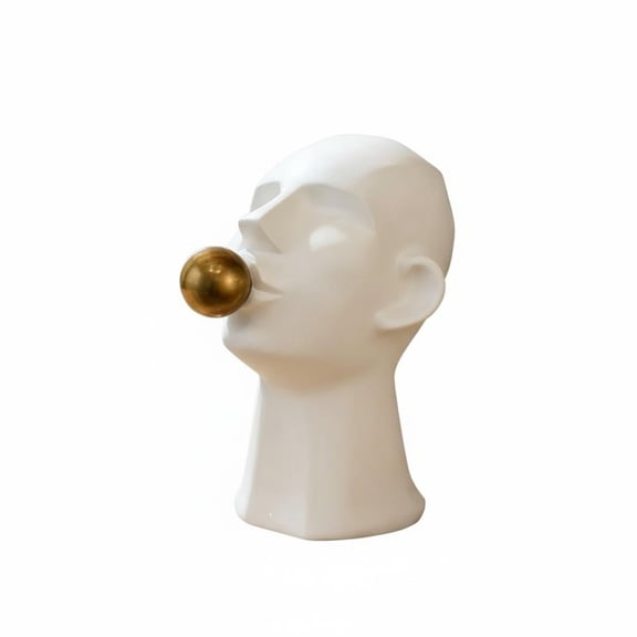 Abbraccia Tabletop Sculpture Bubble Blowing Artistic Head Modern Resin Faceted Surface Conversation Starter for Living Room
