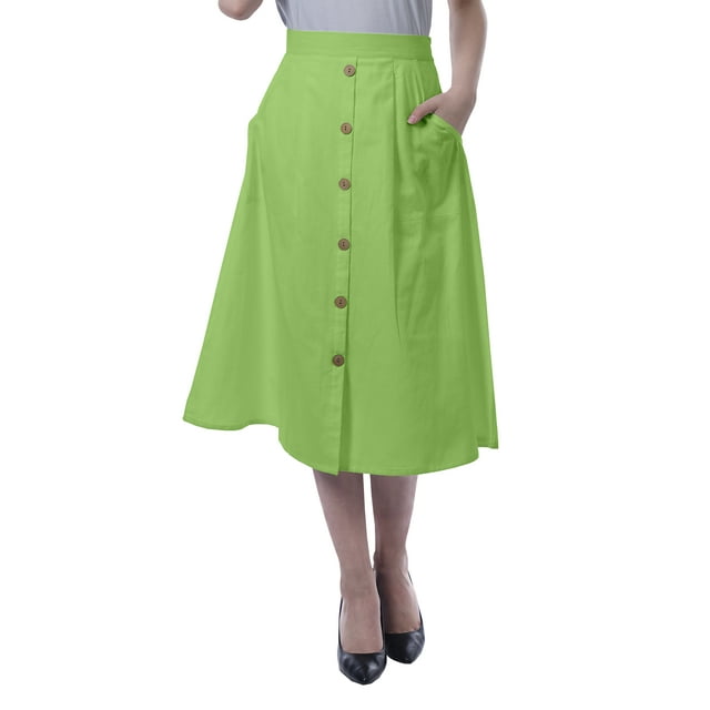 Moomaya Womens Below Knee Length A-Line Skirt Front Button Casual Skirt w/ Pockets