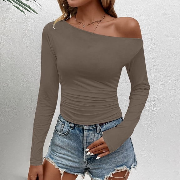 BILIKEYU Women's Long Sleeve Crop Top Tight T Shirt, Blouses For Women, Long Sleeve Shirts For Women, Womens Tops