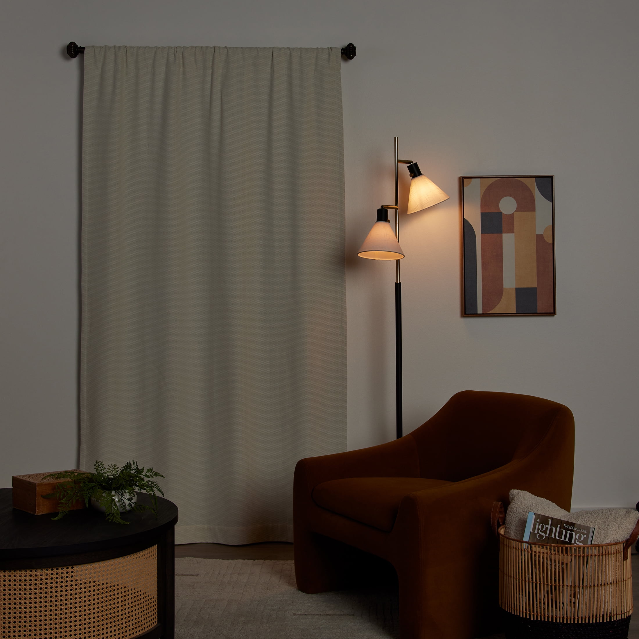 (2 pack) Better Homes & Gardens Micro Geo Blackout Woven Ladder Single Curtain Panel, 1-Piece, Vanilla Dream, 50" W x 84" L