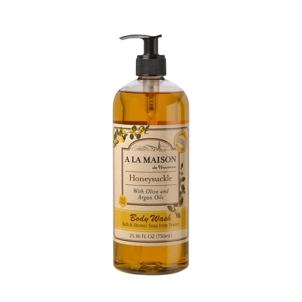 A LA MAISON Gel de baño líquido hidratante francés madreselva – Gel de baño natural hecho con aceites esenciales – Biodegradable a base de plantas, vegano, sin crueldad, sin alcohol ni parabenos (25.3