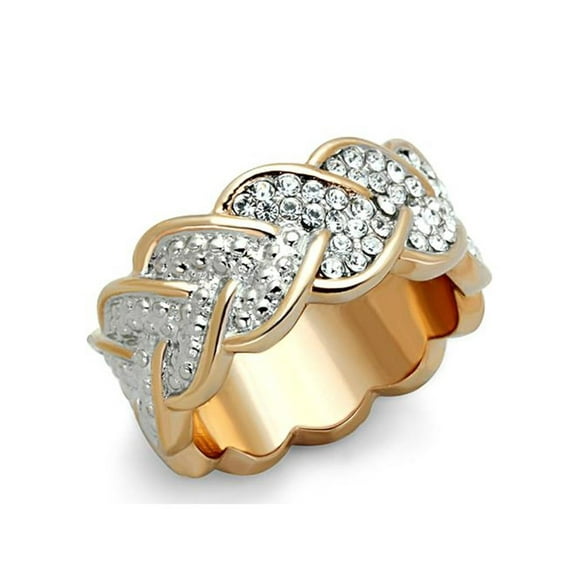 Rose Gold Plated Stainless Steel Crystal Hearts Eternity Fashion Ring Size 7