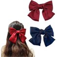 thumbnail image 1 of Pinza para el pelo con lazo grande de satén de dos piezas (rojo + azul oscuro), pinza para el pelo con lazo grande de gasa de primavera, pinza para el pelo retro de estilo francés femenino, 1 of 5