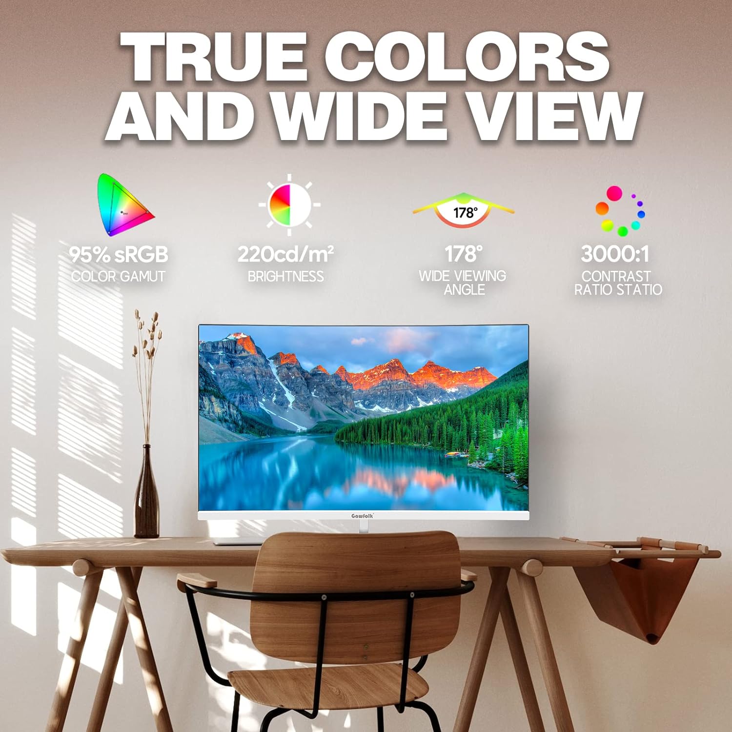 Gawfolk 24-Inch VA Monitor, 75Hz, Full HD, White photo 4