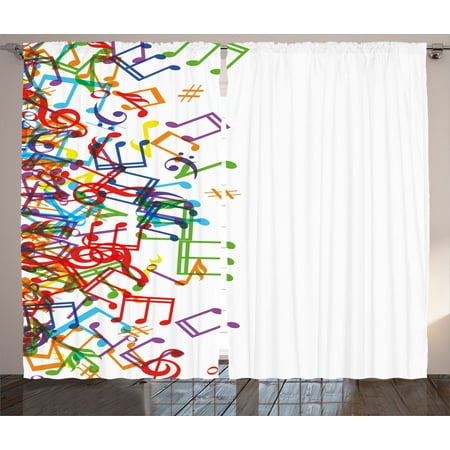 Colorful Home Decor Curtains 2 Panels Set Trippy Style Music
