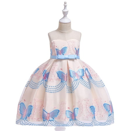 

Tejiojio Girls and Toddlers Soft Cotton Clearance Toddler Girls Solid Color Butterfly Embroidery Bowknot Birthday Party Flowers Gown Kids Dresses
