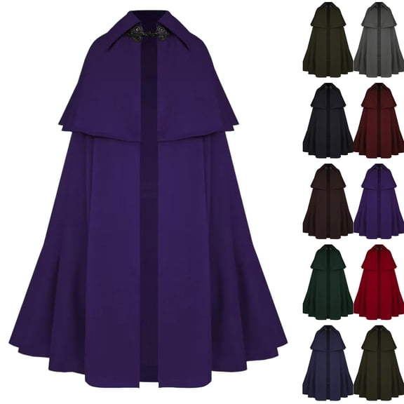 Halloween Mens Gothic Cloak Classic Open Front Regular Fit Coat Lapel Collar Long Length Soft Fabric Cape for Holiday Festival Purple