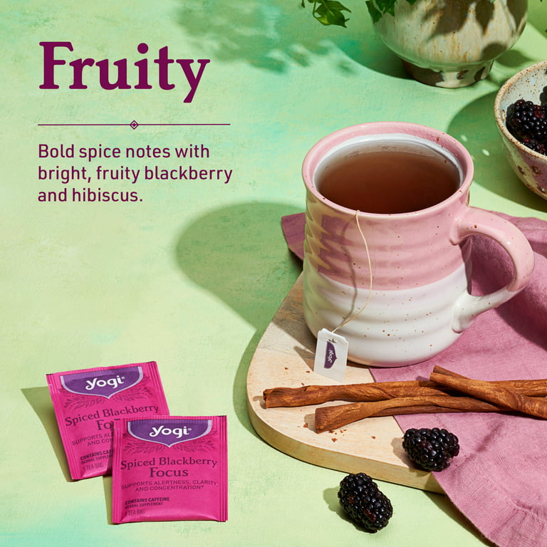 Yogi Tea Spiced Blackberry Focus Tea - 16 Tea Bags per Pack (4 Packs) -  Organic Blackberry Tea for Focus with Caffeine - Includes Black Tea Leaf