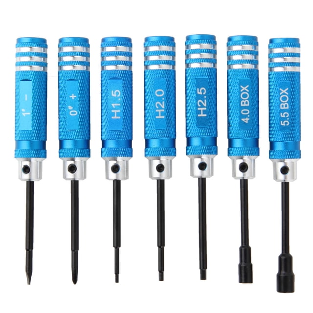 MasteelfCA 7pcs Metal Hexagonal Hex Screw Driver Screwdrivers Tools Kit 1.5mm-5.5mm for RC Helicopter Plane Car (Blue)